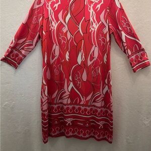 Tango Mango Puccini style Vibrant Red & Pink Abstract Print Dress Vacation Sz L